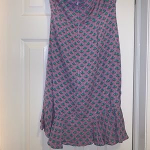 Stylish purple mini strapless dress.